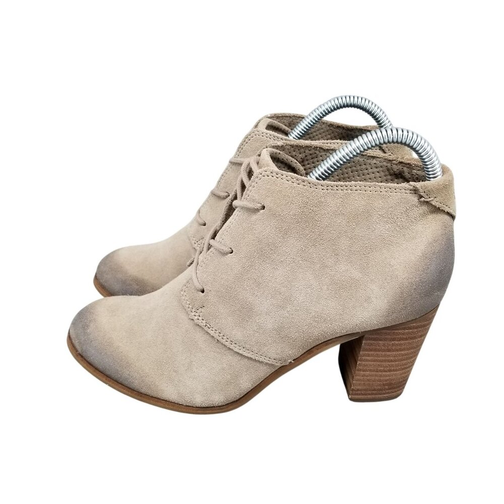 Toms Shoes Womens 8.5 Tan Suede Lunata Lace Up Ankle Boots